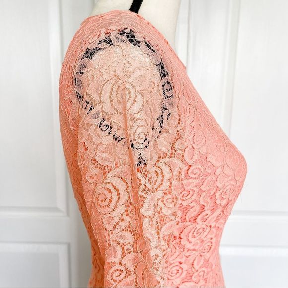 CeCe Size 0 Orange Blossom Intricate Floral Lace A-Line Dress See Through Arms - Picture 10 of 16